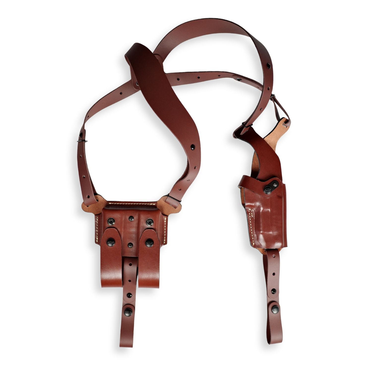 DM04 Leather Universal Vertical Shoulder Holster with Double Mag Pouch