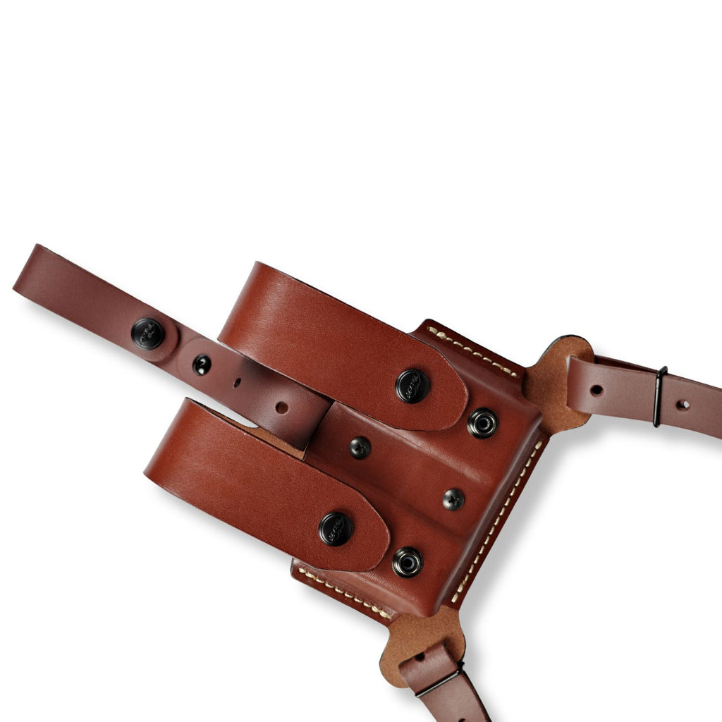 DM04 Leather Universal Vertical Shoulder Holster with Double Mag Pouch