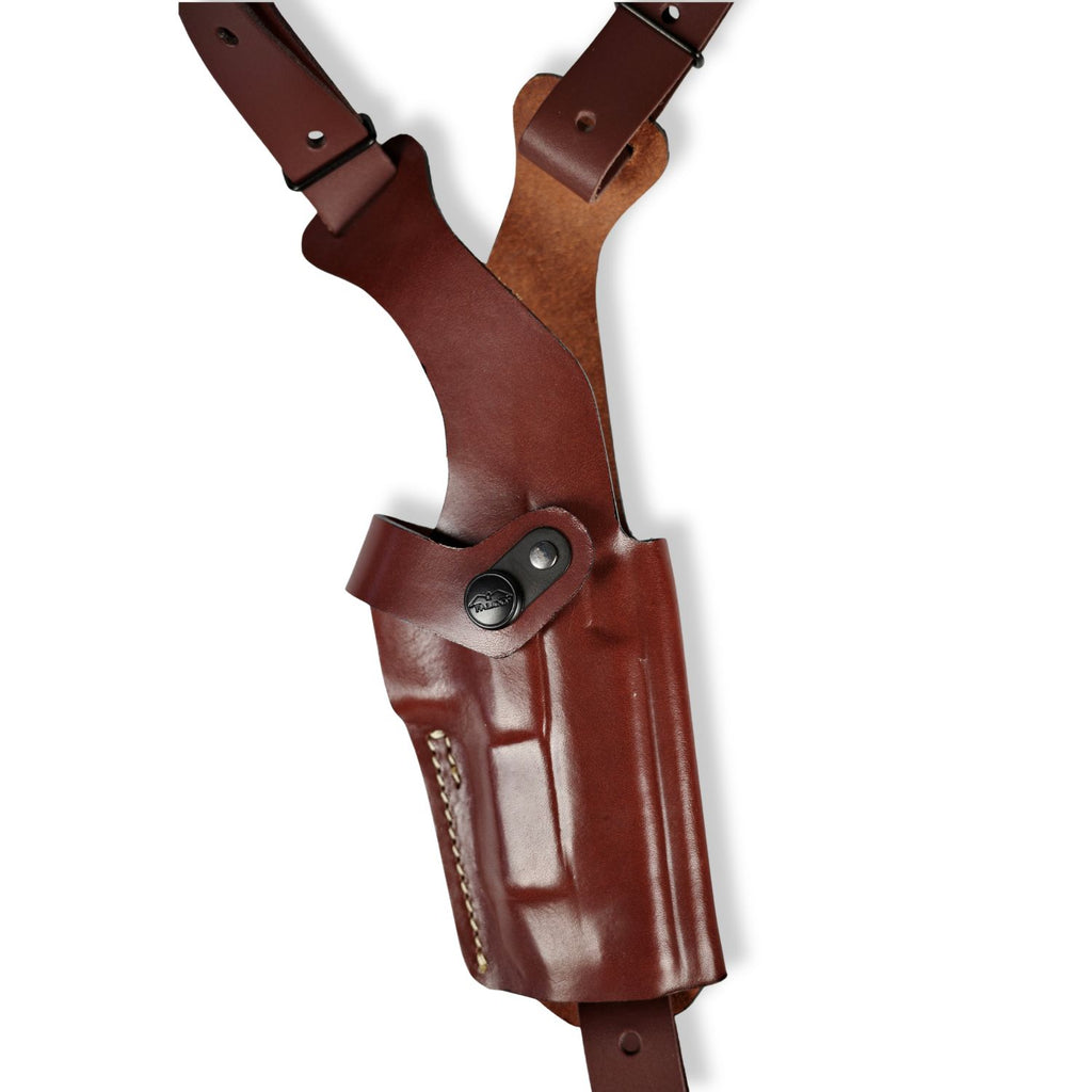 DM04 Leather Universal Vertical Shoulder Holster with Double Mag Pouch