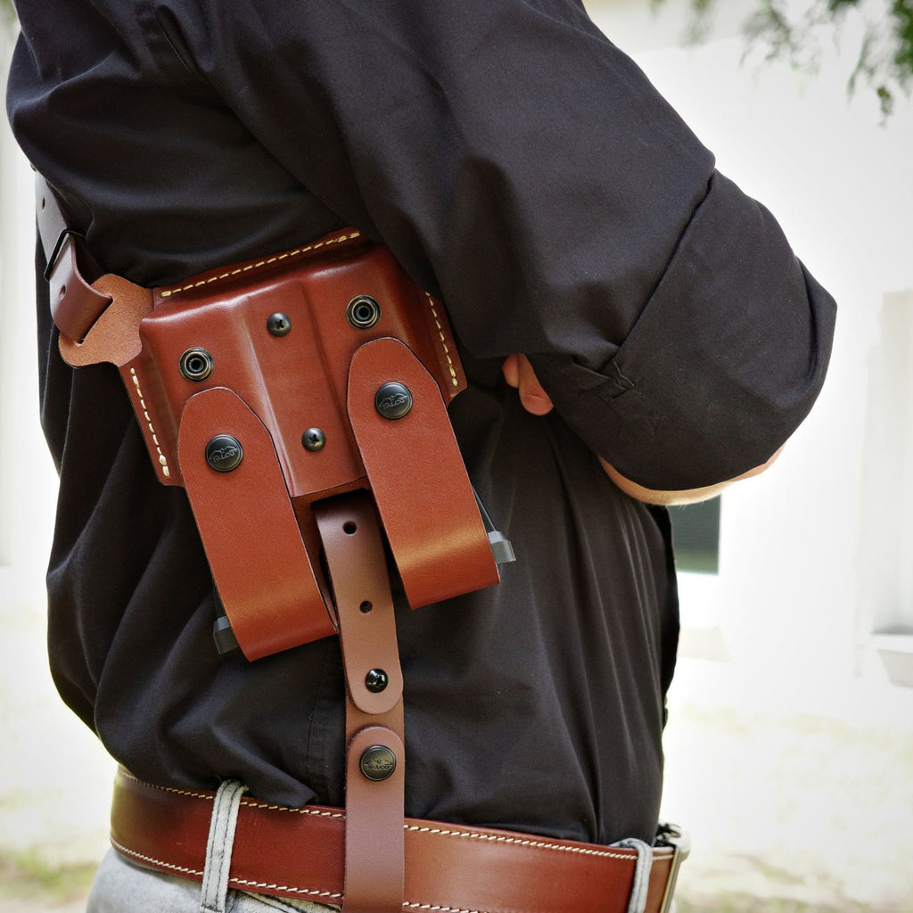 DM04 Leather Universal Vertical Shoulder Holster with Double Mag Pouch