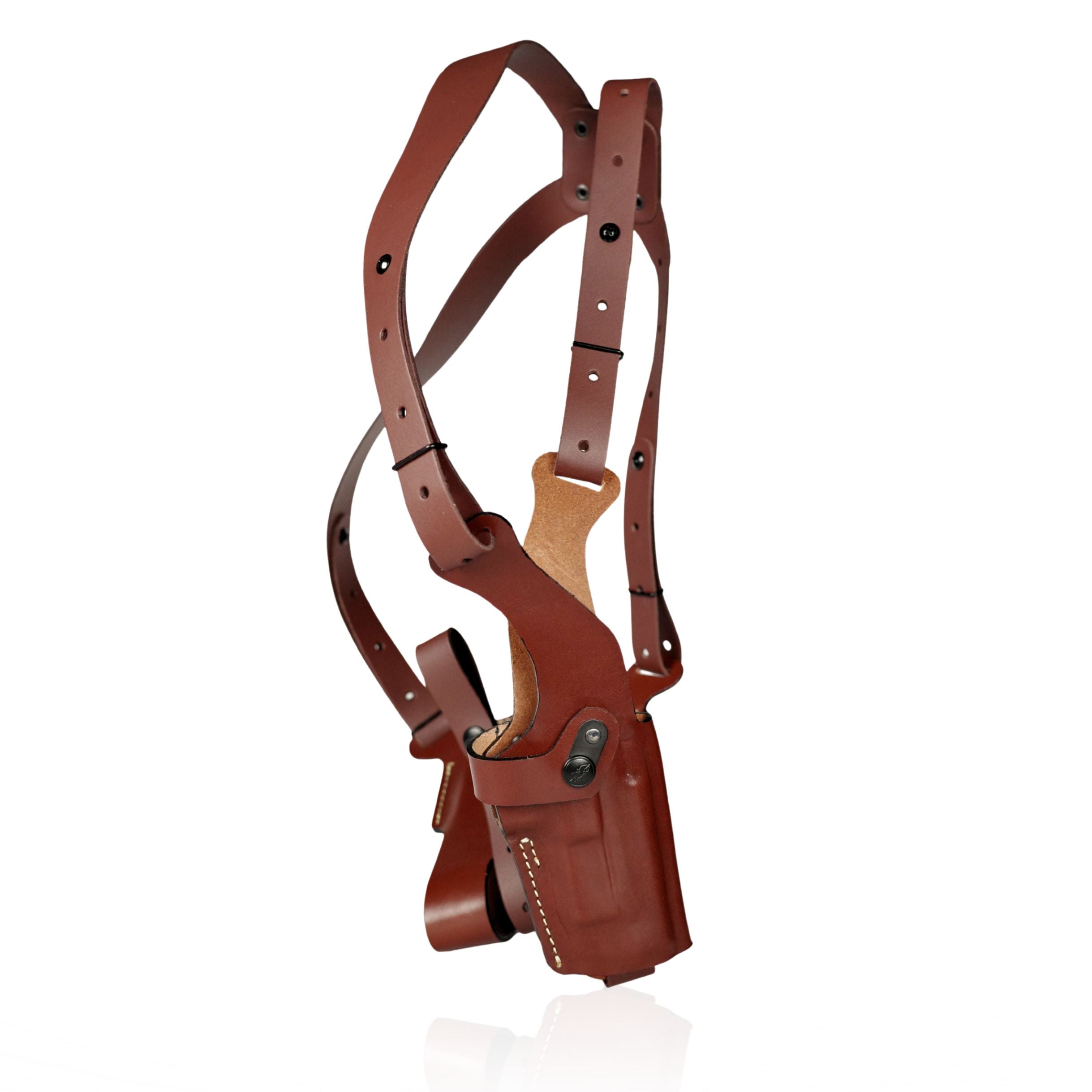 DM04 Leather Universal Vertical Shoulder Holster with Double Mag Pouch